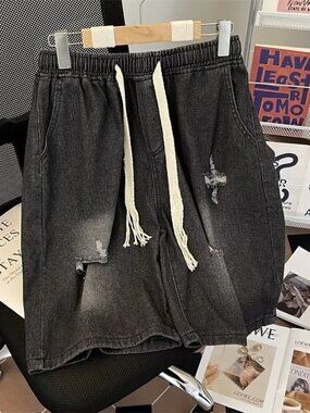 Men's Full Size Distressed Drawstring Denim Shorts Plus Size